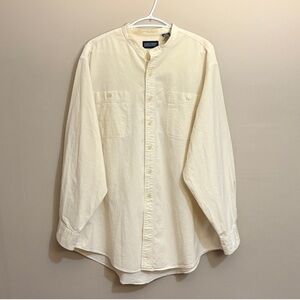 Vintage Lands End 100% Cotton Cream Mandarin Collar Button Up Shirt